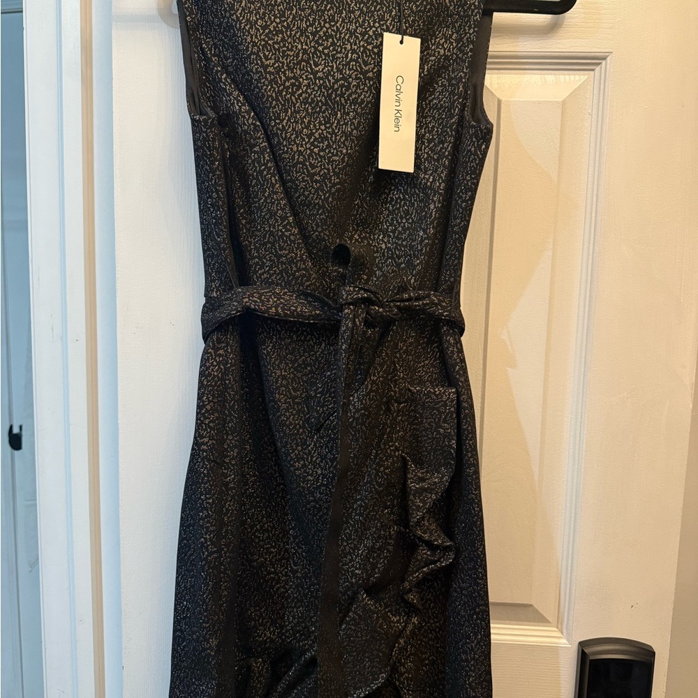 Calvin Klein Black Metallic Sheen Sleeveless Dress
